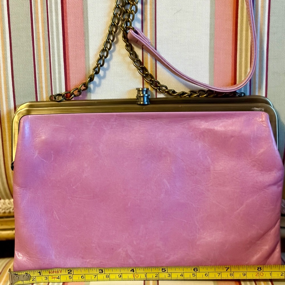 HOBO Pink Leather Frame-Top Clutch with Chain Strap